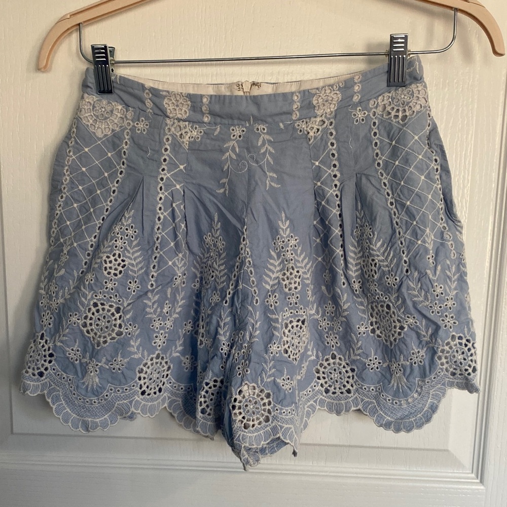 Yumi Kim Light Blue Embroidered High Waist Shorts